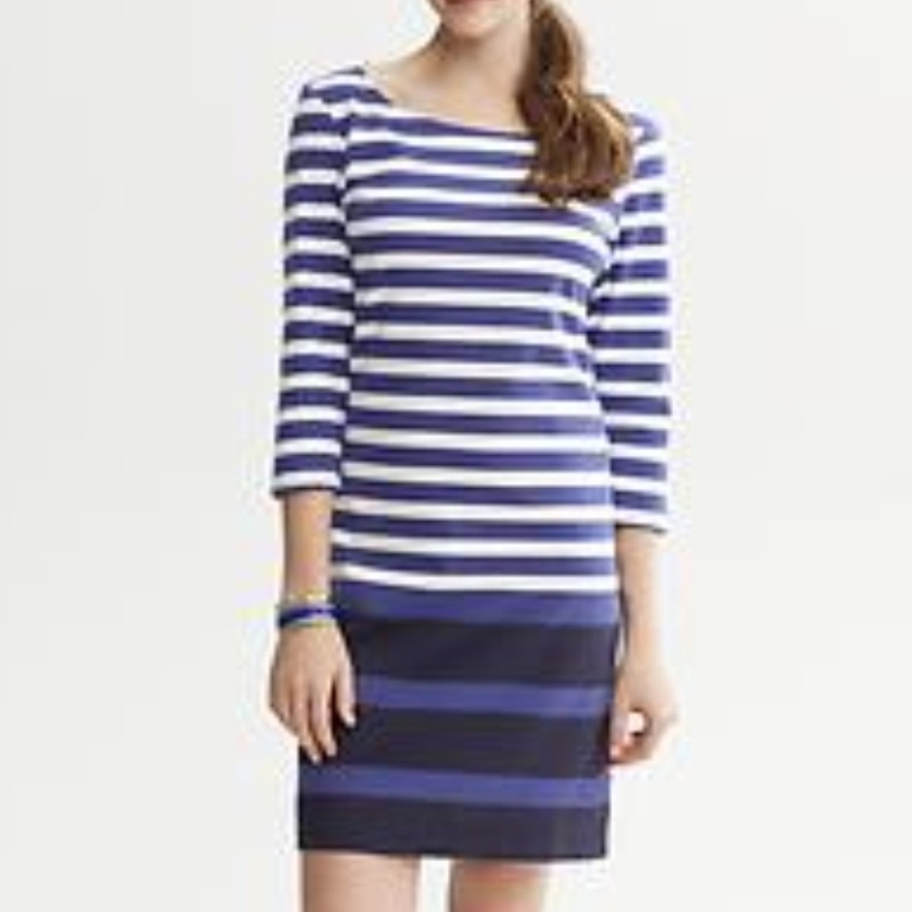 Banana Republic Blue and White Striped Cotton Sheath Dress Preppy Nautical S